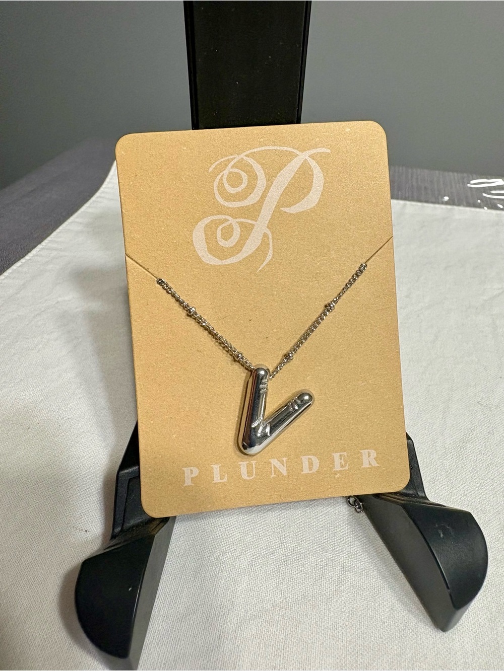 Plunder Design Silver Tone Bubble Initial 'V' Pendant Necklace